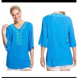 LILLY PULITZER X TARGET Swim Suit Cover Up Top Tunic Embroidered Blue Small